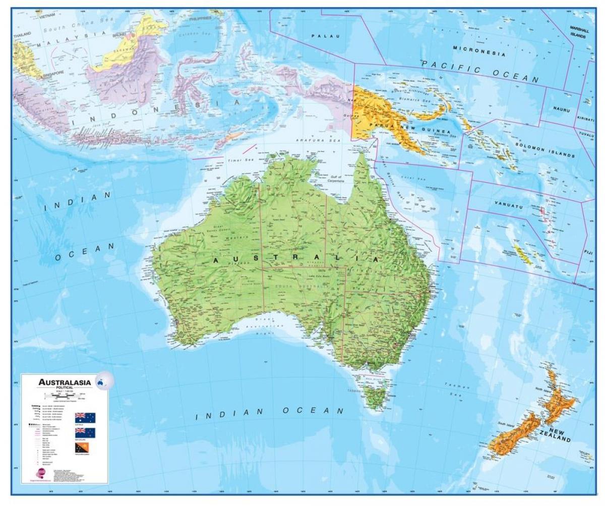 Mapa Australia i Nowa Zelandia fizyczna