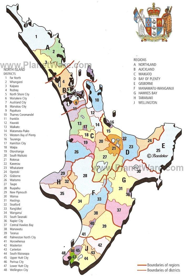 mapa Nowej Zelandii Północnej wyspy i obszary