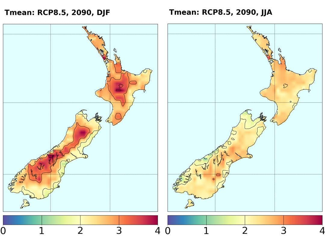 Mapa Nowej Zelandii temperatury