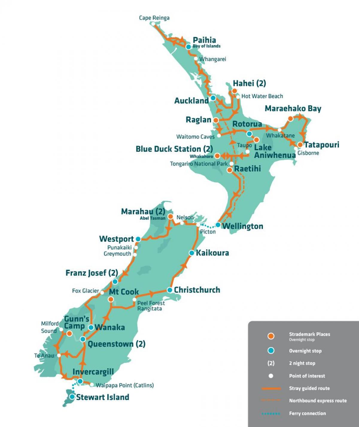 Nowa Zelandia atrakcje na mapie