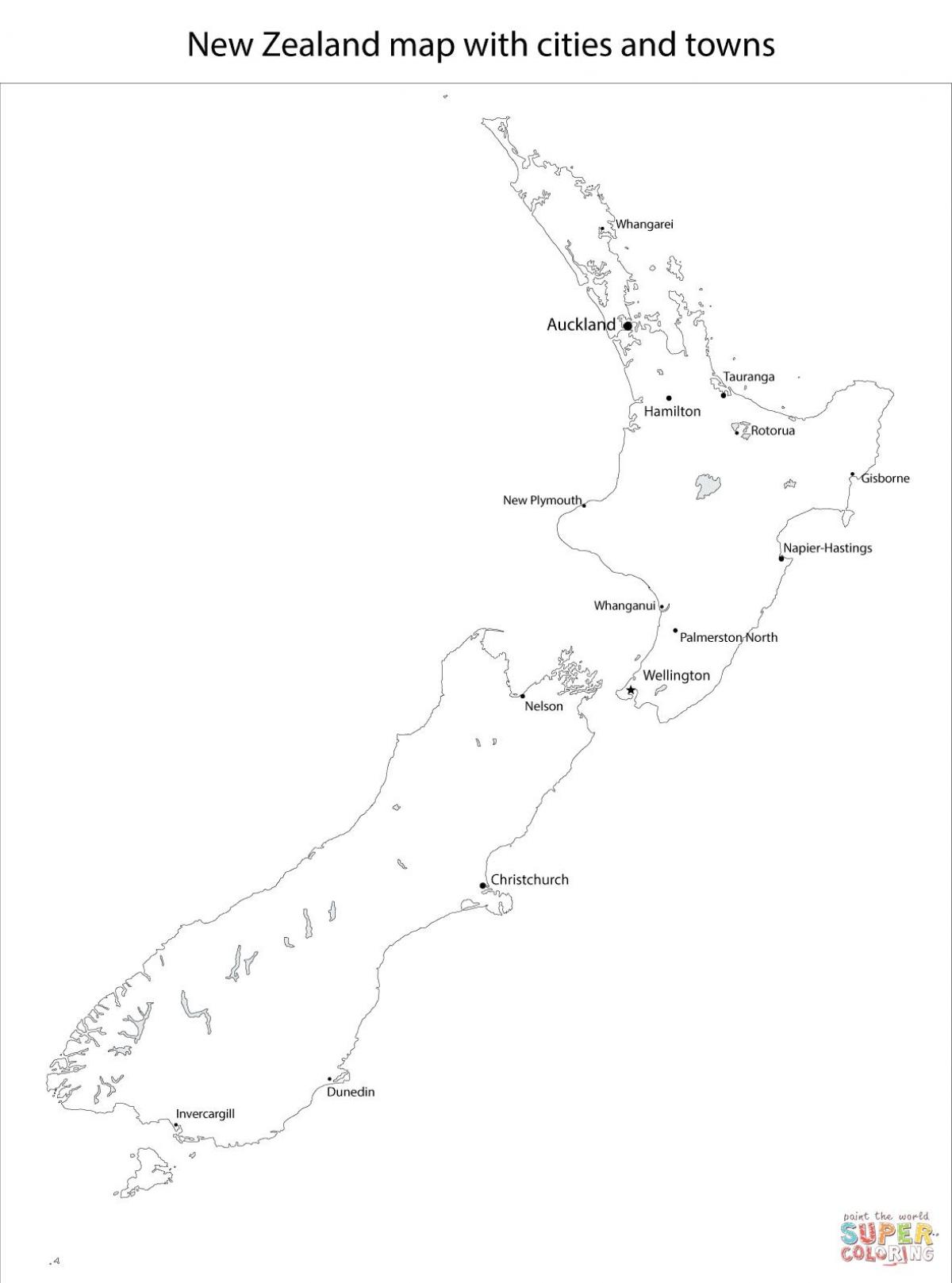 Nowa Zelandia mapa z miastami
