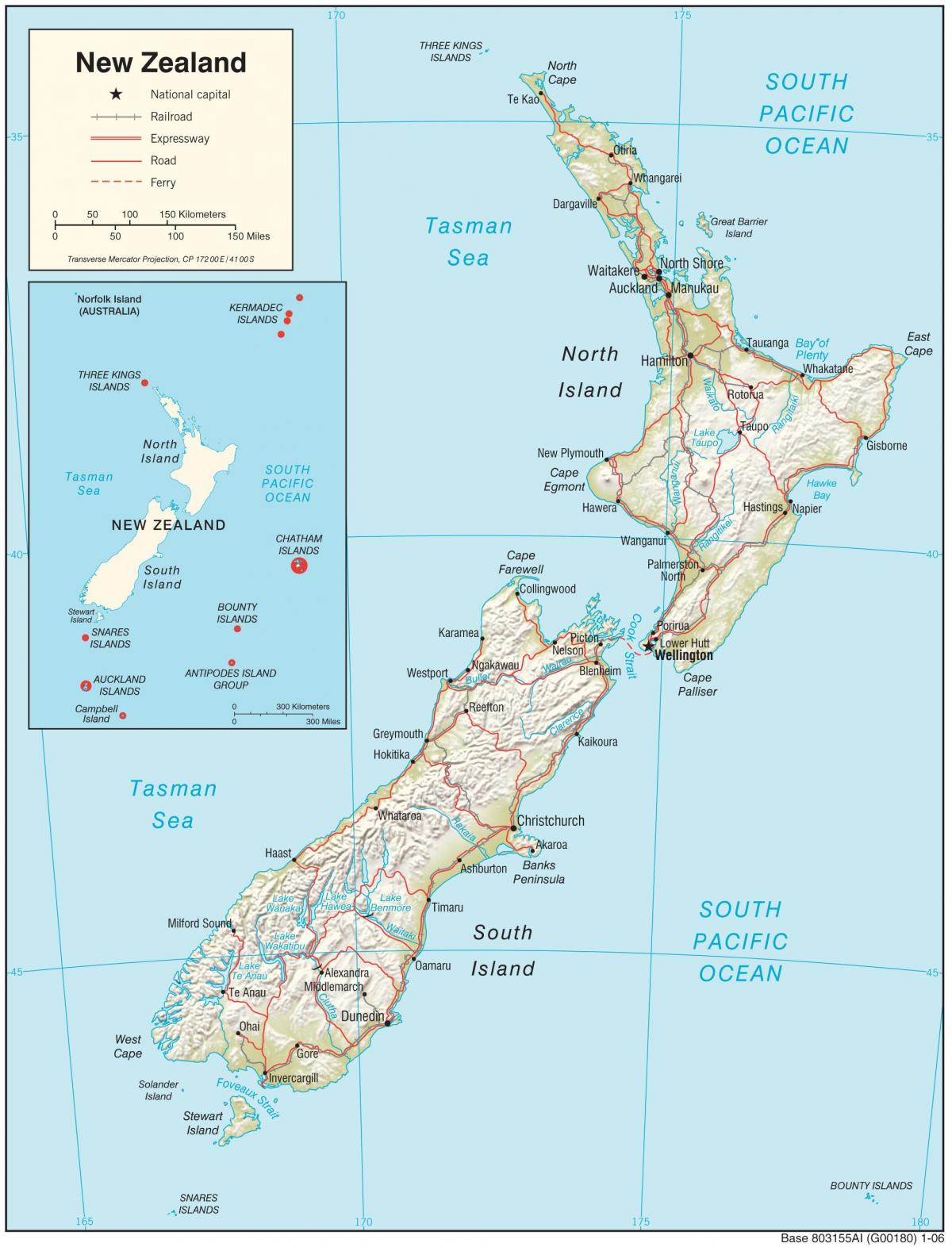 Nowa Zelandia mapa HD