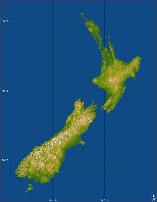 Nowa Zelandia mapa Wysokościowa