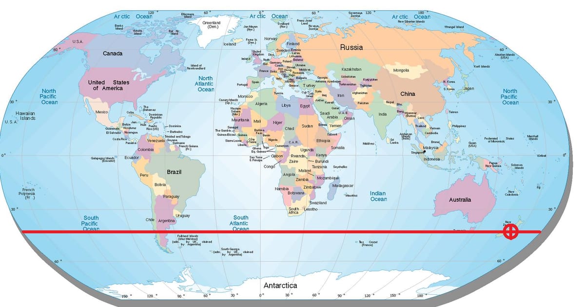 Mapa Nowa Zelandia szerokość