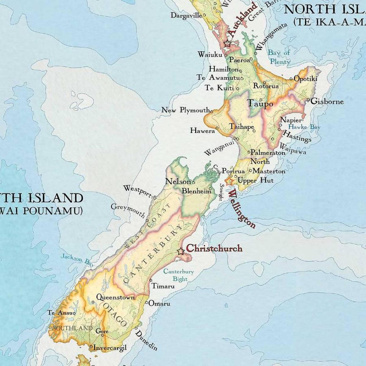 Mapa Nowej Zelandii wydrukować