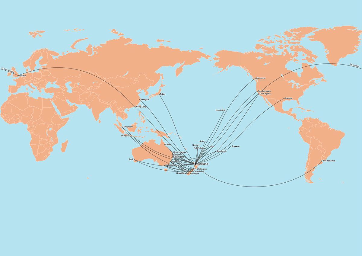 powietrza Nowa Zelandia mapa trasy międzynarodowej