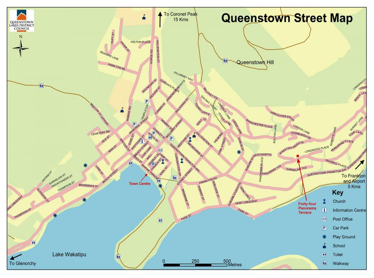 mapa ulic miasta queenstown, Nowa Zelandia
