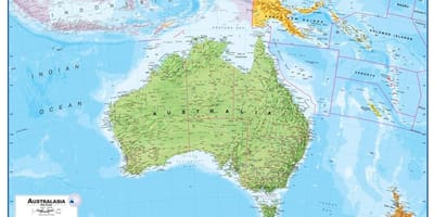 Mapa Australia i Nowa Zelandia fizyczna
