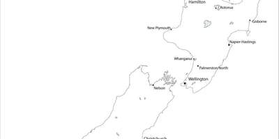 Mapa Nowej Zelandii, czarny i biały
