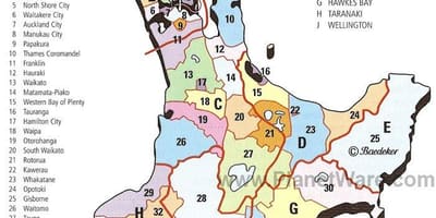 Mapa Nowej Zelandii Północnej wyspy i obszary
