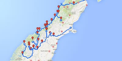 Mapa wyspy Południowej Nowej Zelandii