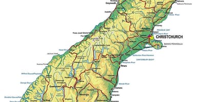 Mapa turystyczna Południowej wyspy Nowej Zelandii