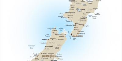 Mapa Nowej Zelandii z dużych miast