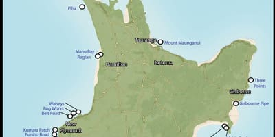 Mapa Nowej Zelandii do surfowania