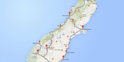 Szczegółowa mapa Drogowa wyspy Południowej Nowej Zelandii